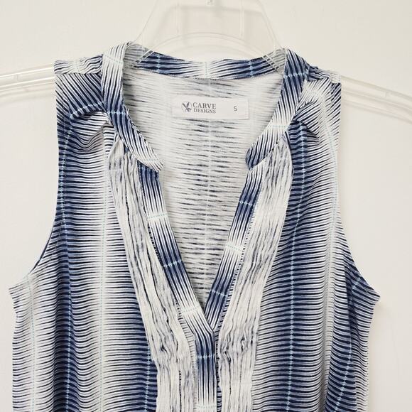 Carve Designs Top Small Womens Middleton Sleeveless Button Front Blue V-neck - Picture 2 of 10